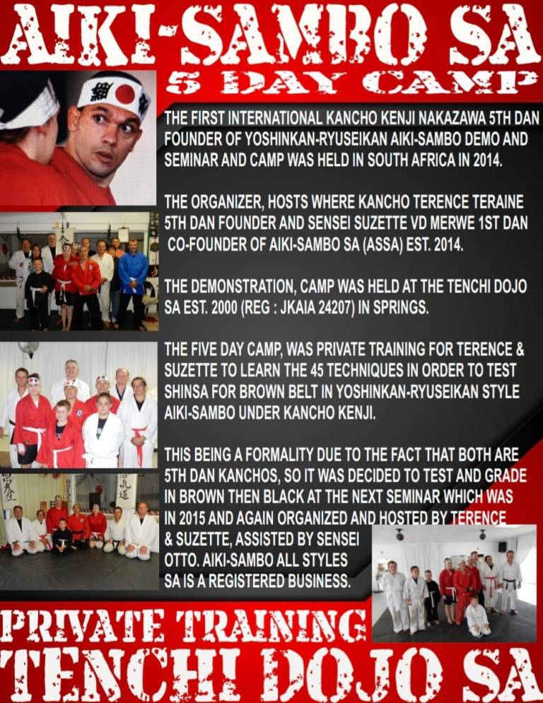 AIKI-SAMBO SA 5 DAY CAMP – PRIVATE TRAINING TENCHI DOJO SA