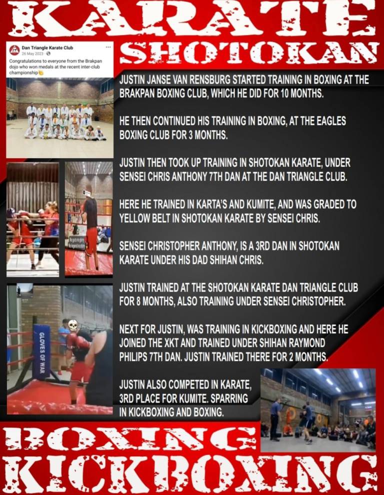 KARATE SHOTOKAN – JUSTIN JANSE VAN RENSBURG – BOXING KICKBOXING