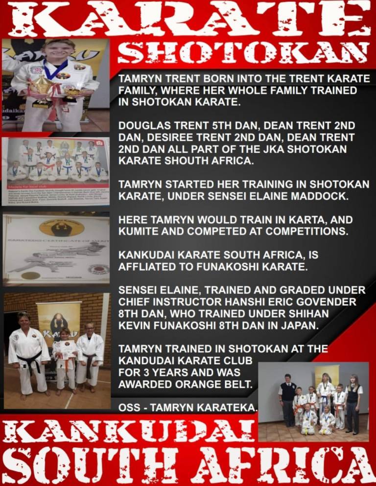 KARATE SHOTOKAN – TAMRYN TRENT – KANKUDAI SOUTH AFRICA